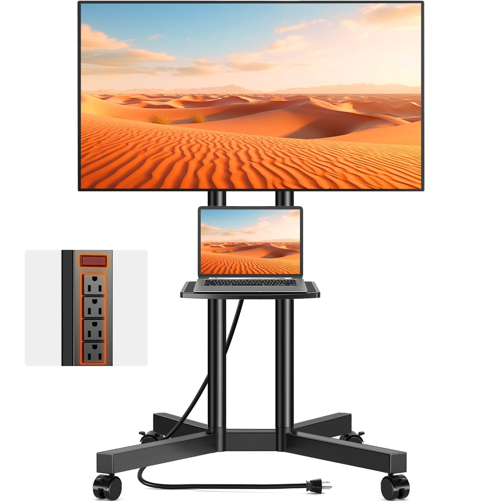 Photo 1 of TVON Rolling TV Stand with Power Outlet for 32-75 Inch LCD LED OLED Flat Curved Screen TVs up to 88 lbs, Portable TV Stand on Wheels and Height Adjustment Max VESA 400x400mm