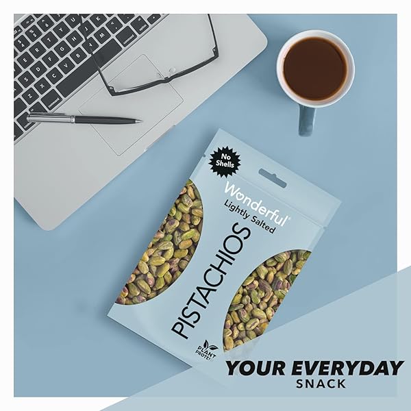 WONDERFUL PISTACHIOS NO SHELLS, LIGHTLY SALTED NUTS, 6 OUNCE RESEALABLE BAG, PROTEIN SNACKS, GLUTEN FREE, HEALTHY SNACK (PACKAGING MAY VARY)