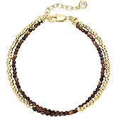 WEARON Gold Beaded Turquoise Bracelets for Women Dainty Stackable Stone Beaded Mixed Layered Link Chain Adjustable 14K Gold Plated Boho Bracelets for Women