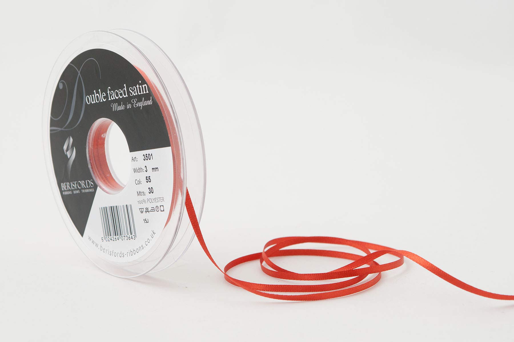 Berisfords Double FACE Poly Satin Ribbon, Rust, 3 mm