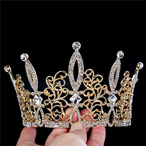 Pageant Rhinestone Tiara Queen Wedding Tiaras and Crowns for Women Girl Birthday Party Cake Topper Gold,Half Circle Crystal Bridal Bridesmaid Headpieces Hair Accessories High Sparkly Photo Shoot