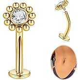 LOAYHOAY 14G G23 Titanium Floating Belly Button Rings for Women Petite Flat Back CZ Belly Rings Small Opal Curved Navel Rings Internally Threaded Hypoallergenic Belly Piercing 8-14mm