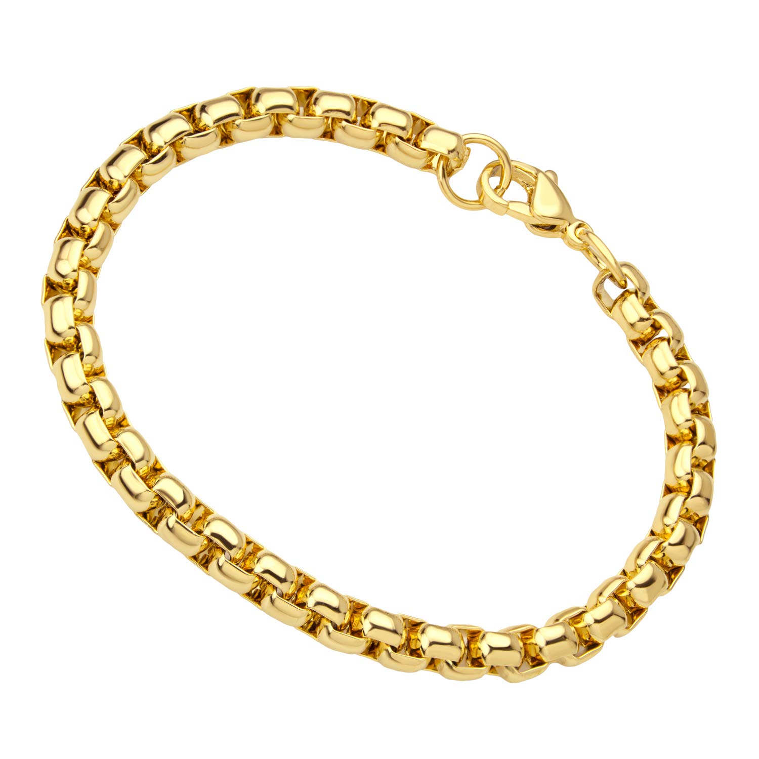 555Jewelry 5mm Stainless Steel Box Chain Bracelet for Men & Women, Gold, 7.5 Inch