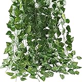 GTIDEA Fake Vines, 12 Pack 84 Feet Artificial Hanging Plants Silk Green Leaf Garlands Home Office Garden Outdoor Wall Greenery Cover Jungle Party Decoration