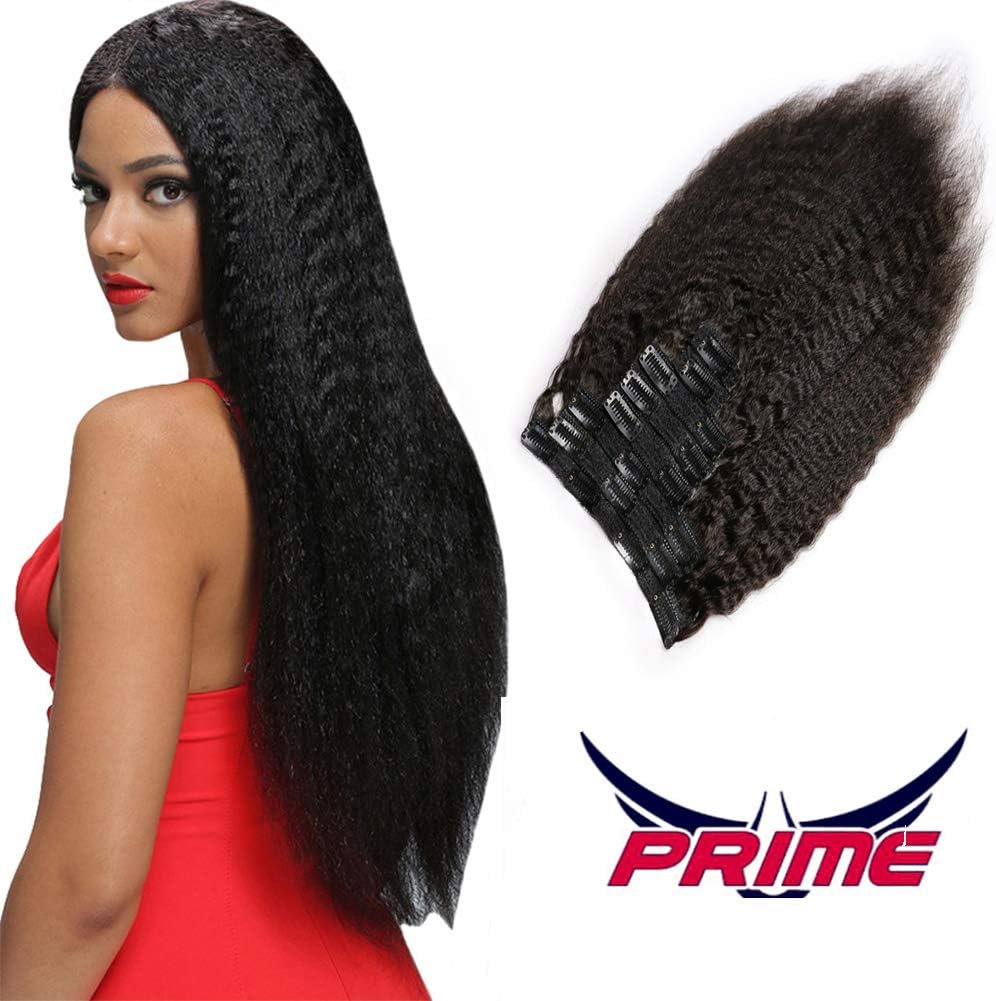 Oylove Hair Brazilian Remy Kinky Straight Clip In Hair 8a Grade Coarse Yaki Hair Extensions 8pcs/set 120g Brazilian Virgin Remy Human Hair 1 Set 12-22Inch (1 bundle 14inch, natural black)
