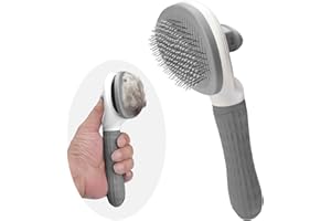 SOGUE Cat Brush,Self Cleaning Slicker Dog Brush for Shedding,Skin Friendly Cat Brushes for Indoor Cats Massage Grooming,Dog Deshedding Brushes for Cats Horse Loose Fur Long&Short Hair RemovalGrey