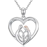 LWXIE Diamond Family Necklace for Women 925 Sterling Silver Family Heart Pendant Necklace New Mom Jewelry Mother's Day Christmas Gift for Mother Wife