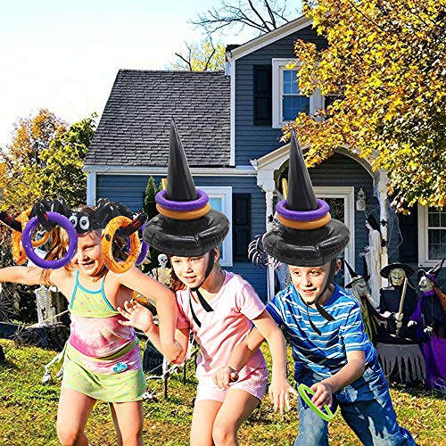 Halloween Ring Toss Game 4 Pcs Inflatable Witch Hat Ring Toss Game with 16 pcs Rings Perfect for Halloween Party Favors Halloween Party Game