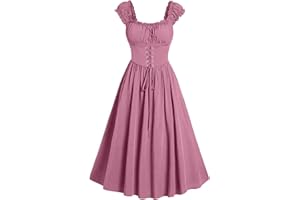 MAMIDAY Medieval Renaissance Costumes Dress for Women Ruffle Strap Cottagecore Dress Lace Up Halloween Dress with Corset