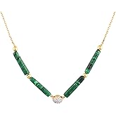 TARINIKA 925 Sterling Silver Malachite Bead Necklace for Women, Gold & White Gold Plated Minimalist Cylindrical Gemstone Jewelry, Contemporary Links with Hoop, Handcrafted Luxury Gift