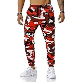 LMYOVE Men Camo Gym Joggers Cargo Sweatpants Drawstring Multi-Pocket Running Trousers Combat Camouflage Work Pants