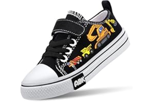 Cozystep Toddler Boys Girls Slip On Canvas Sneakers Cartoon Dinasour Printed Little Kid Unisex Adjustable Strap Walking Shoes Lazy Shoes with Hook and Loops