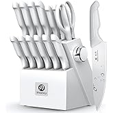 imarku Kitchen Knife Set, Japanese Knives Set for Kitchen, Stainless Steel Knife Set with Block, Kitchen Gadgets, White, Anti-Slip Handle, Dishwasher Safe, Gift for Women