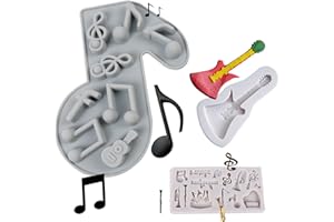 Music Note Molds Fondant Silicone, Small Pianos Musical Guitar Shape Chocolate Molds for Baking Music Cake Decoration, Cupcak