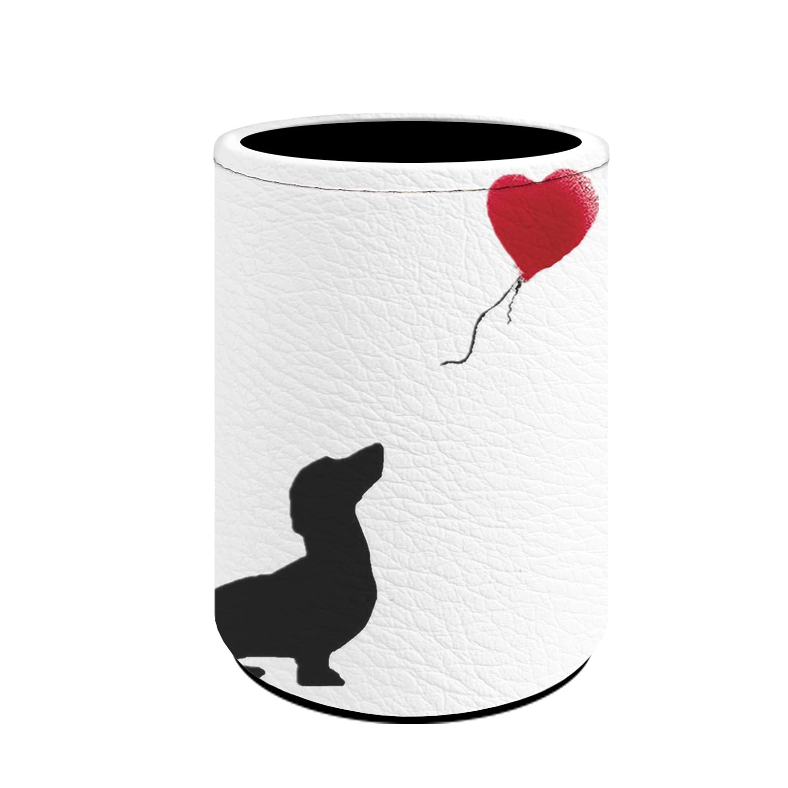 Coloranimal Adorable Dachshund Dog Balloon Pen Holder,Round Makeup Brush Stand Cup PU Leather Office Stationery Organizers for Adult Kids