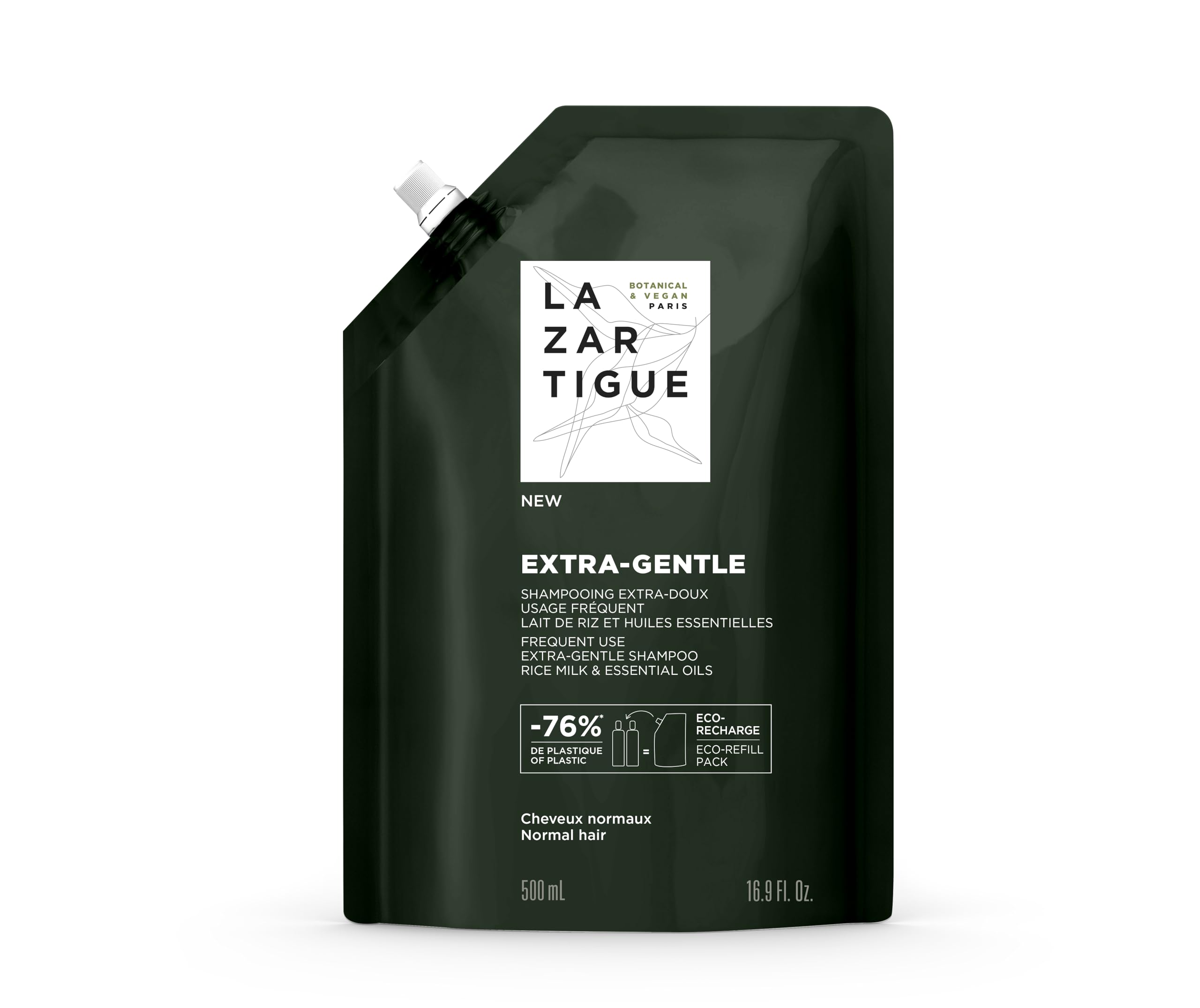 LAZARTIGUE EXTRA-GENTLE Sulfate-Free Daily Shampoo, Enriched with Rice Milk & Essential Oils for Sensitive Scalp and Delicate Hair. 93% Natural Ingredients, Vegan, 500ml Eco-Refill — image 1