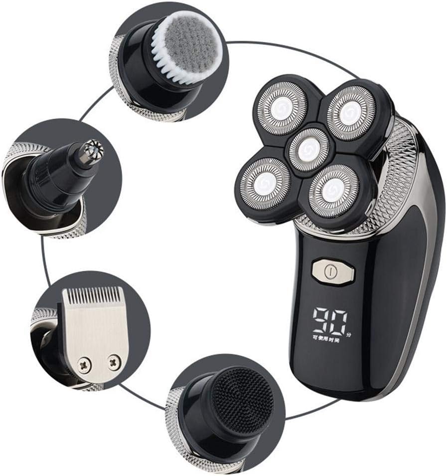 AUOKER 5-in-1 Electric Shaver Razor & Grooming Kit, 4D Electric Shaver for Bald Head, USB Rechargeable IPX6 Waterproof, Men Bald Head Shaver with Clippers Nose Hair Trimmer Facial Cleansing Brush