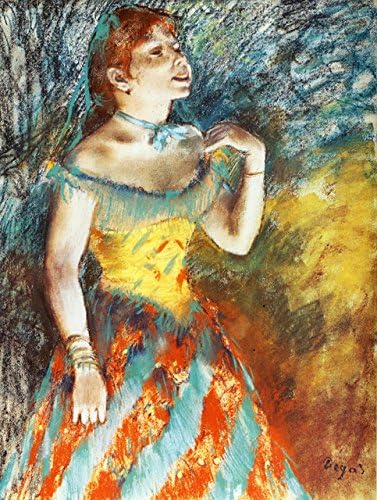 The Period figurative art posters canvas painting mural prints Edgar Degas La Chanteuse verte chanteuse de cafe concert Pastel sur papier(Frameless,12x20inch)