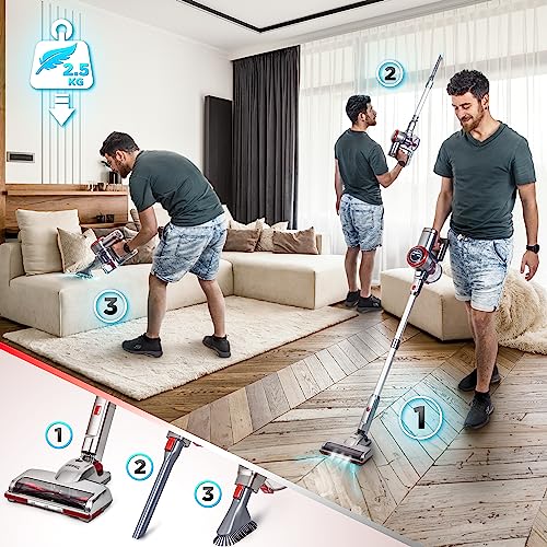 Duronic Cordless Vacuum Cleaner VC24 Rechargeable Upright Handheld Stick Cleaners, Bagless Powerful Hand Held Hoover for Floor, Pet hair, Carpet, Cars, Stairs, Lightweight