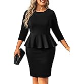 Pinup Fashion Business Dresses for Woman Plus Size - Church Work Office Peplum Pencil Boat Neck Knee Length Dress