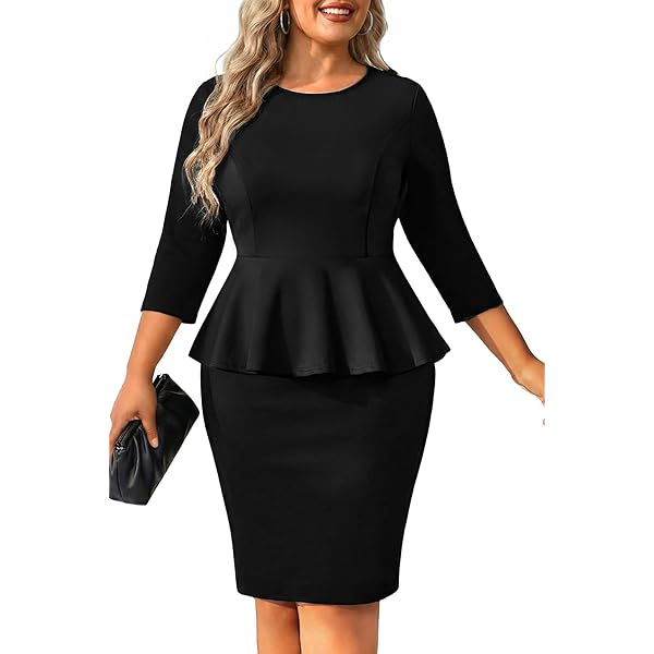 Plus Size Black Dress Funeral Women Work Cocktail Wedding Guest Business  Semi Formal Midi Elegant Party Pencil Dresses at Amazon Women's Clothing  store