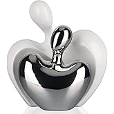 DOVDOV Silver and White Ceramic Couple Statue, Modern Home Decor Love Statue, Romantic Abstract Couple Art Sculpture, Living Room Office Bookshelf Bedroom Decorations