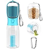 20oz Dog Water Bottle with Food Container & Poop Bag Dispenser | Leak-Proof Portable Pet Water Dispenser with Carabiner Clip | for Walking, Hiking, Travel
