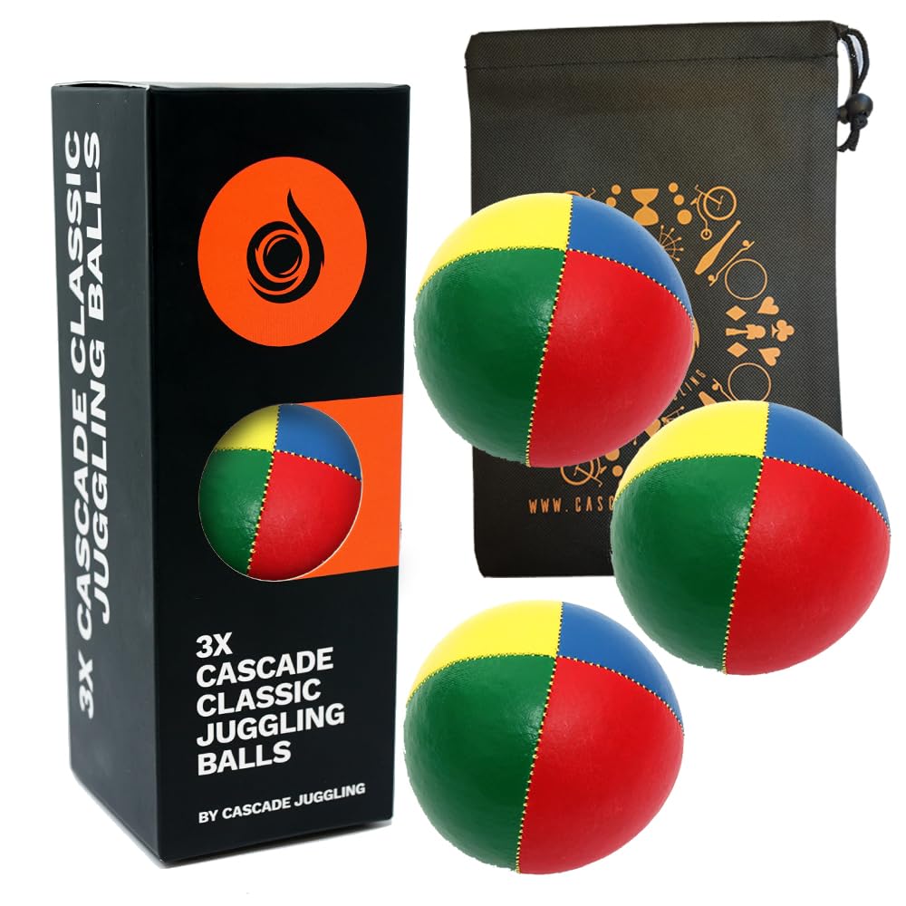 Cascade Juggling 3 x Pro 115g Classic Juggling Balls - Set of 3 Thud Juggling Balls & Bag - Multicoloured