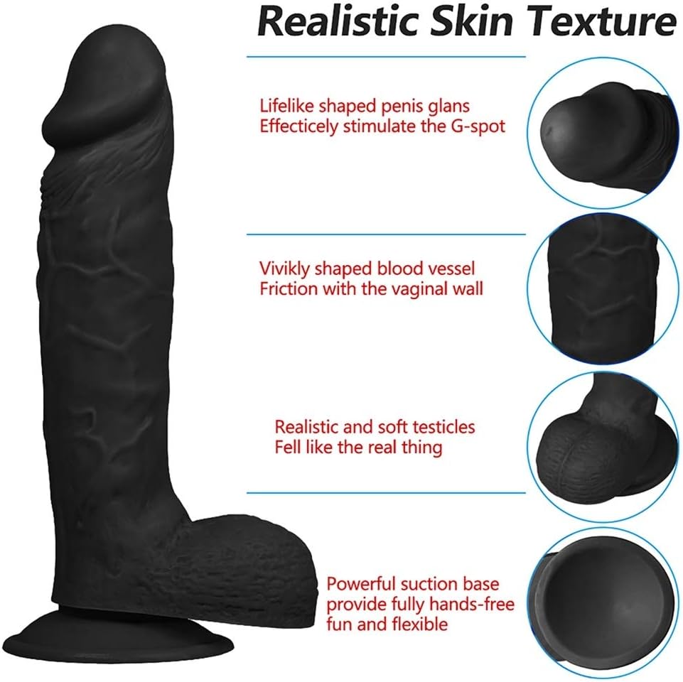 LOLINEDNAT 9.1" Realisric -Ðîl`dɔ 2.0" Thick Exciting Simulation Toy Vivid Texture 100% Safety Waterproof Material with Handsfree Base, YJ156 (Color : Black)