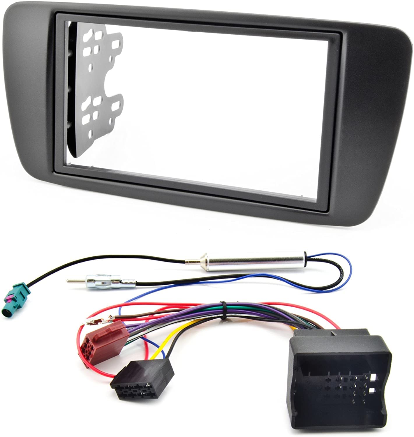 Sound-way Car Radio Installation Kit, 2 DIN Front Panel Frame, ISO Connector Cable, Antenna Adapter compatible for SEAT Ibiza 2008-2015