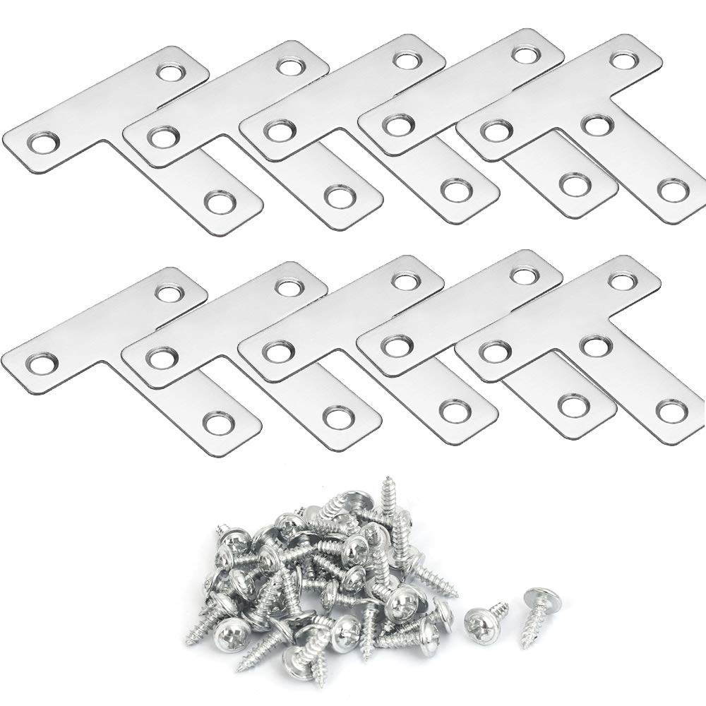 Merriway BH06666 (10 Pcs) T Repair Plates Stainless Steel 50 x 50 x 15 x 1 mm - Pack of 10 Pieces