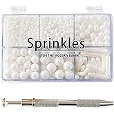Kasvan White Mix Sugar Sprinkles - Edible Candy Pearls with 4-Claw Sprinkle Pen,118g/4.16 Oz, Gift Box Pack, Baking Cake Deco
