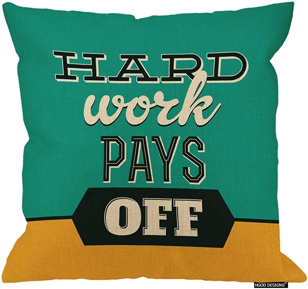Marlon Kitty Quote Throw Pillow Retro Poster Quote Design Hard Work Pays Off Cushion Cover Throw Pillow Cover Amazon Co Uk Kitchen Home