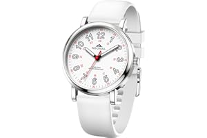 NBONAL Nurse Watch for Medical Doctor Professionals Student Easy Read Dial with Luminous 24 Hours Red Second Soft Silicone Band 30M Waterproof