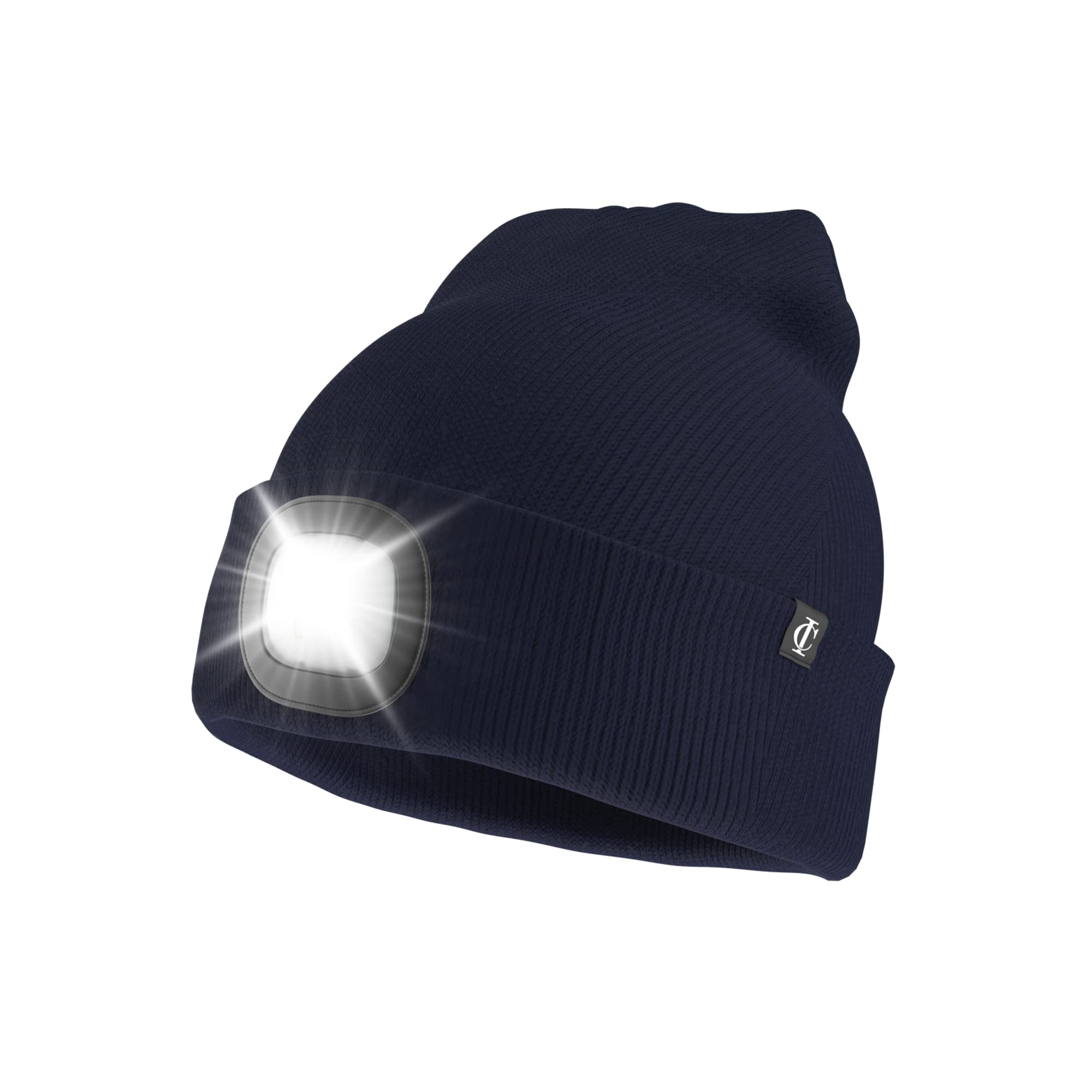 Idyllicomfort Led Lighted Beanie Hat,USB Rechargeable Hands Free Headlamp Cap, Unisex Winter Warmer Knit Hat with Light for Hiking Biking Camping Jogging, Gift for Men, Women, Teens Navy