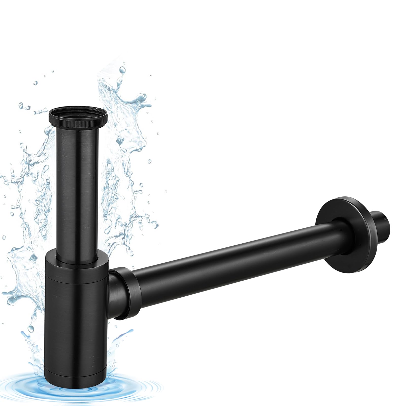 KINKIBOS Brass Bottle Trap Universal for Bathroom Sink & Washbasin, Hidden Cleaning Opening, Odor Trap, Adjustable P-Trap 1 1/4 x Φ32 mm, Retro Noir Drain Pipe