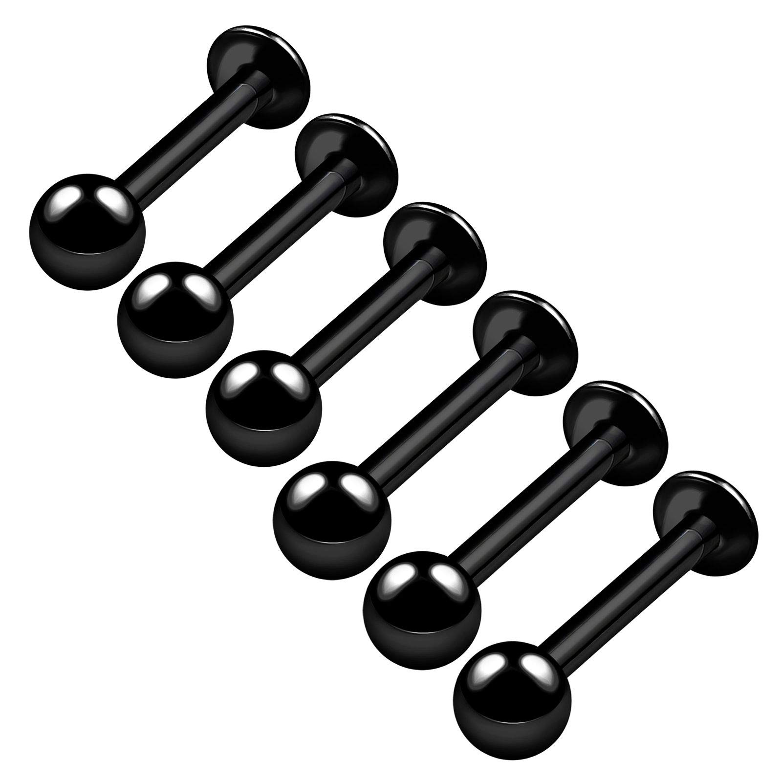 BanaVega 6PCS Anodized Black Labret 14g 8mm 10mm 4mm Ball Medusa Snakebites Tragus Marilyn Monroe Earrings Lip Piercing Jewellery 4589