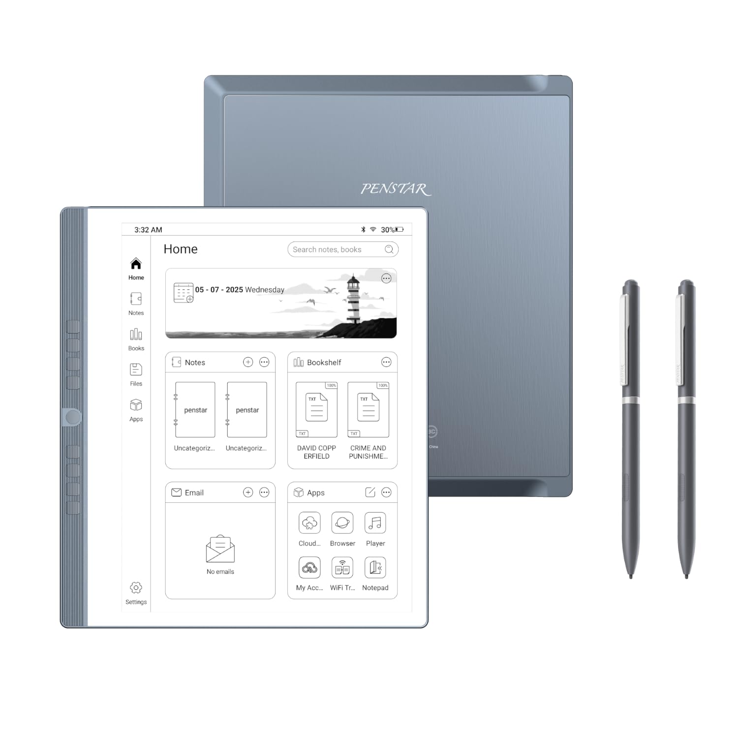 Penstar eNote 2 Paper Tablet Bundle, 10.3-inch Pen Only Writing Tablet, Electronic Notebook Digital Notepad, 300 PPI 4G 128G E-Ink Reader with Folio Cover & Two B5 Pens
