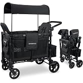 WonderFold W2 Elite Stroller Wagon, Steel Frame, 2 Seater, Jet Black | Foldable Wagon with an Adjustable Canopy &amp; Push Handle, All-Terrain Wheels &amp; 5-Point Harnesses for Babies, Toddlers &amp; Kids