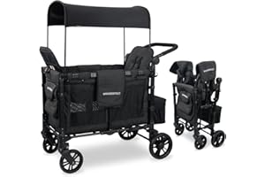 WONDERFOLD W2 Elite Double Stroller Wagon Featuring 2 High Face-to-Face Seats with 5-Point Harnesses, Adjustable Push Handle,