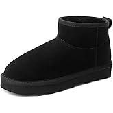 Gvimenos Women's Genuine Suede Winter Mini Boots Water Resistant Snow Booties with Cozy Faux Fur Lining Anti-Slip Memory Foam Insole Lightweight Pull On Ankle Boots Outdoor