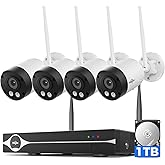 Hiseeu 4K/8MP Wireless Security Camera Outdoor, 5G/2.4G WiFi Pro Camera System for Home Security, 4 Cam-Kit, Color Night Vision, Motion Detection, 2-Way Talk, Expandable 16CH NVR, 1TB, No Subscription