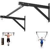 HWOOUSA 48" Wall Mounted Pull Up Bar, 650LB, Multi Grip, 16"/24" Studs | Heavy Duty Steel, 2 Suspension Rings, Supports Diverse Training Methods, For Garage Home Gym Basement Strength Training