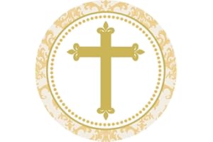 Gold Toned Cross Stickers by Adore By Nat - Christening Baptism First Holy Communion Party Favor Labels - Set of 50