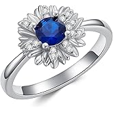LELOUCHY Sunflower Ring for Women 925 Sterling Silver Dainty Sunflower Ring with Blue Topaz Birthstone Daisy Rings Jewelry Gift for Mother Girlfriend.