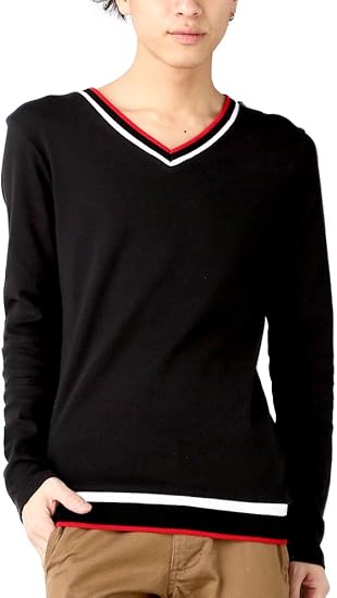 Amazon Co Jp ベストマート Bestmart トリコロールカラー Vネック カットソー Tシャツ メンズ 秋 冬 服 ファッション小物