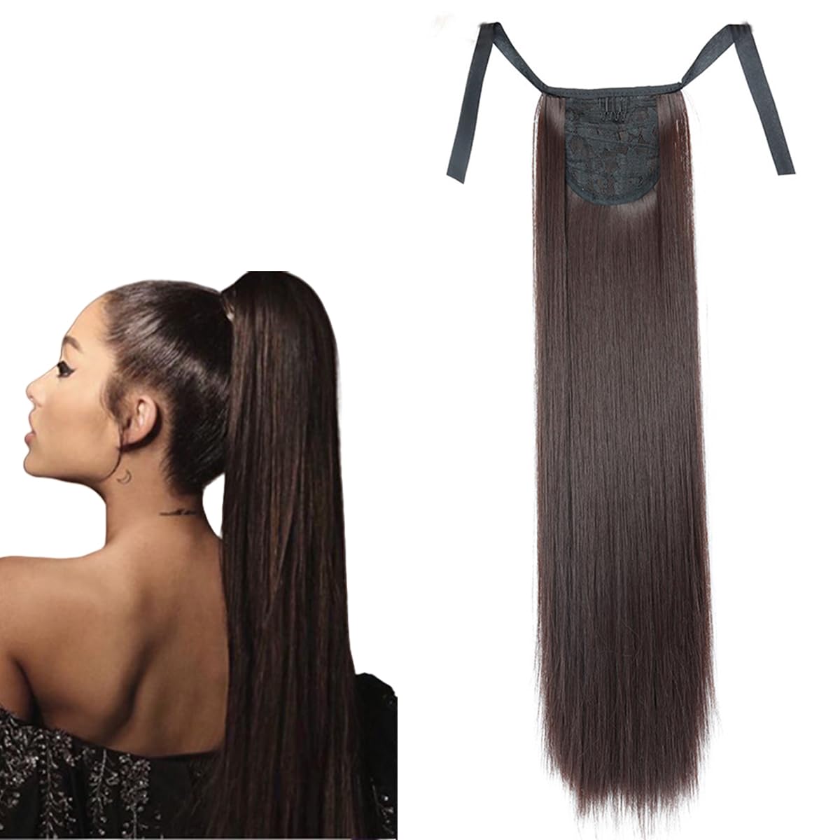 prinfantasy 22 inch Hair Extensions Long Straight Ponytail Wrap Around Synthetic Halo Hair Extensions Pony Tail Hairpiece for Brown,GBMW034