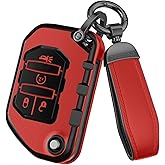Seikuleca For Jeep Key Fob Cover Accessories- Matte TPU Key Fob Cover with Leather Keychain for Jeep Wrangler JL JLU Rubicon Gladiator Sahara.