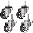 Skelang 4 Pcs 1" Swivel Stem Threaded Casters, TPE Mute Caster Wheel M6 ×15, Replacement for Carts Trolley, Baby Bed, Furniture Cabinet, Table, Total Load Capacity 99Lbs