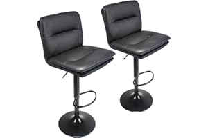 LUONAVEI Modern Bar Stools Set of 2 Counter Height Bar Stool with Back, Faux Leather Upholstered Barstools Modern Adjustable Swivel Bar Chairs (Black- Legs, Set of 2)